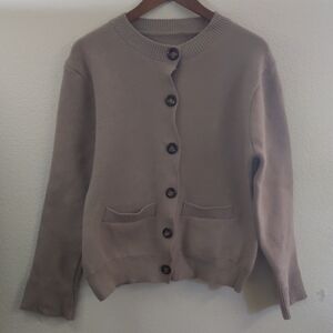 Cream Taupe Women's Cardigan Lagenlook Minimalist Grandpa L